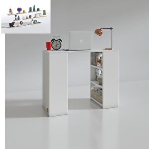Bilgisayar Çalışma Masası Venüs Beyaz Ofis Sekreter + Bendokuz 9 Lu Duvar Rafı Hediyeli