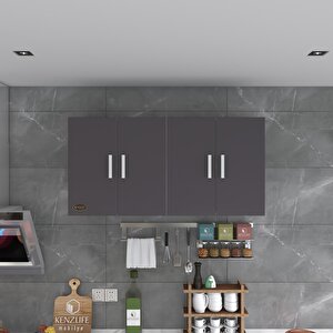 Kenzlife Hazır Mutfak Merta Gri 060*120*22 Mutfak Banyo Dolabı Kapaklı Raflı