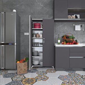 2 Kapılı Dolap Çilem 188*070*032 Gri Kilitli Ayaklı Banyo Mutfak Ofis Kitaplık Ayakkabılık Kiler