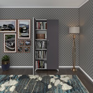 Kenzlife 2 Kapılı Dolap Çilem 188*070*032 Gri Kilitli Ayaklı Banyo Mutfak Ofis Kitaplık Ayakkabılık Kiler