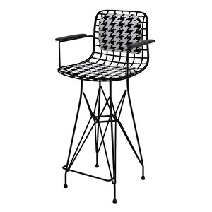Knsz Orta Boy Tel Bar Sandalyesi 1 Li Mağrur Siyahkono Kolçaklı Sırt Minderli 65 Cm Oturma Yüksekliği Mutfak Bahçe Cafe Ofis