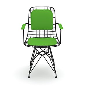 Knsz Kafes Tel Sandalyesi 1 Li Mazlum Siyahyşl Kolçaklı Sırt Minderli Ofis Cafe Bahçe Mutfak