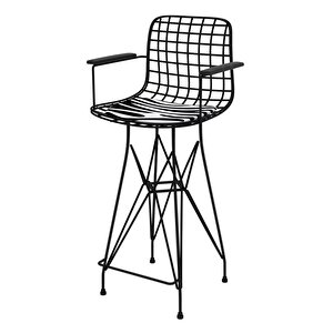 Knsz Orta Boy Tel Bar Sandalyesi 1 Li Mağrur Siyahbonar Kolçaklı 65 Cm Oturma Yüksekliği Mutfak Bahçe Cafe Ofis