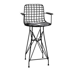 Knsz Orta Boy Tel Bar Sandalyesi 1 Li Mağrur Siyahbonar Kolçaklı 65 Cm Oturma Yüksekliği Mutfak Bahçe Cafe Ofis