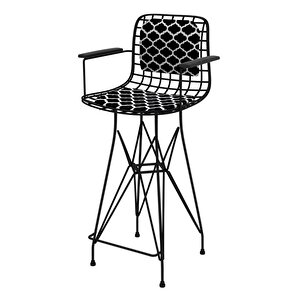 Knsz Orta Boy Tel Bar Sandalyesi 1 Li Mağrur Siyahviona Kolçaklı Sırt Minderli 65 Cm Oturma Yüksekliği Mutfak Bahçe Cafe Ofis