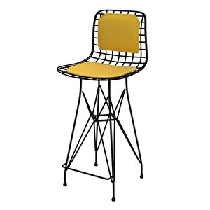Knsz Orta Boy Tel Bar Sandalyesi 1 Li Mağrur Siyahsrı Sırt Minderli 65 Cm Oturma Yüksekliği Mutfak Bahçe Cafe Ofis