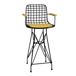Knsz Orta Boy Tel Bar Sandalyesi 1 Li Mağrur Siyahsrı Kolçaklı 65 Cm Oturma Yüksekliği Mutfak Bahçe Cafe Ofis