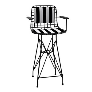 Knsz Orta Boy Tel Bar Sandalyesi 1 Li Mağrur Siyahtuan Kolçaklı Sırt Minderli 65 Cm Oturma Yüksekliği Mutfak Bahçe Cafe Ofis