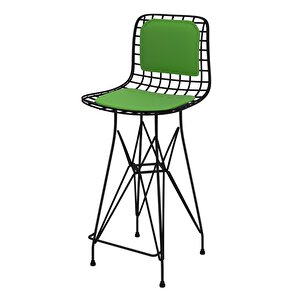 Knsz Orta Boy Tel Bar Sandalyesi 1 Li Mağrur Siyahyşl Sırt Minderli 65 Cm Oturma Yüksekliği Mutfak Bahçe Cafe Ofis
