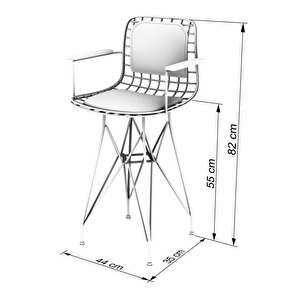 Knsz Ufak Boy Tel Bar Sandalyesi 1 Li Uslu Siyahtrn Kolçaklı 55 Cm Oturma Yüksekliği Mutfak Bahçe Cafe Ofis