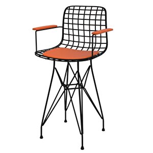 Knsz Ufak Boy Tel Bar Sandalyesi 1 Li Uslu Siyahtrn Kolçaklı 55 Cm Oturma Yüksekliği Mutfak Bahçe Cafe Ofis