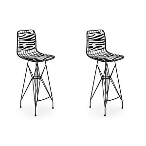 Knsz Kafes Tel Bar Sandalyesi 2 Li Zengin Siyahbonar Sırt Minderli 75 Cm Oturma Yüksekliği Ofis Cafe Bahçe Mutfak