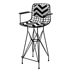 Knsz Orta Boy Tel Bar Sandalyesi 1 Li Mağrur Siyahaldo Kolçaklı Sırt Minderli 65 Cm Oturma Yüksekliği Mutfak Bahçe Cafe Ofis