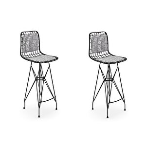 Knsz Kafes Tel Bar Sandalyesi 2 Li Zengin Siyahtalen Sırt Minderli 75 Cm Oturma Yüksekliği Ofis Cafe Bahçe Mutfak