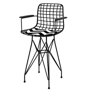 Knsz Ufak Boy Tel Bar Sandalyesi 1 Li Uslu Siyahaldo Kolçaklı 55 Cm Oturma Yüksekliği Mutfak Bahçe Cafe Ofis