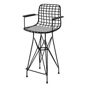 Knsz Orta Boy Tel Bar Sandalyesi 1 Li Mağrur Siyahtalen Kolçaklı 65 Cm Oturma Yüksekliği Mutfak Bahçe Cafe Ofis