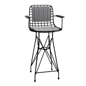 Knsz Orta Boy Tel Bar Sandalyesi 1 Li Mağrur Siyahtalen Kolçaklı Sırt Minderli 65 Cm Oturma Yüksekliği Mutfak Bahçe Cafe Ofis