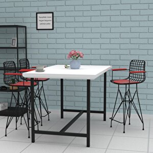 Knsz Orta Boy Tel Bar Sandalyesi 1 Li Mağrur Siyahkrm Kolçaklı 65 Cm Oturma Yüksekliği Mutfak Bahçe Cafe Ofis