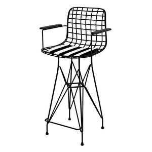 Knsz Orta Boy Tel Bar Sandalyesi 1 Li Mağrur Siyahtuan Kolçaklı 65 Cm Oturma Yüksekliği Mutfak Bahçe Cafe Ofis