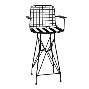 Knsz Orta Boy Tel Bar Sandalyesi 1 Li Mağrur Siyahtuan Kolçaklı 65 Cm Oturma Yüksekliği Mutfak Bahçe Cafe Ofis