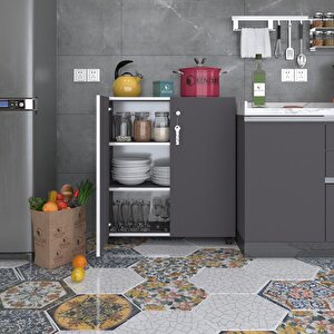 2 Kapılı Dolap Çilem 088*070*032 Gri Kilitli Tekerlekli Banyo Mutfak Ofis Kitaplık Ayakkabılık Kiler