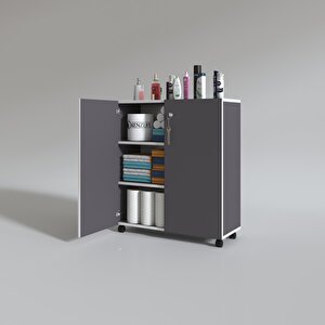 2 Kapılı Dolap Çilem 088*070*032 Gri Kilitli Tekerlekli Banyo Mutfak Ofis Kitaplık Ayakkabılık Kiler