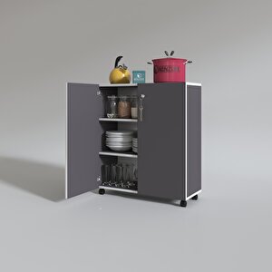 2 Kapılı Dolap Çilem 088*070*032 Gri Kilitli Tekerlekli Banyo Mutfak Ofis Kitaplık Ayakkabılık Kiler