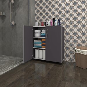 Kenzlife 2 Kapılı Dolap Çilem 088*070*032 Gri Kilitli Tekerlekli Banyo Mutfak Ofis Kitaplık Ayakkabılık Kiler