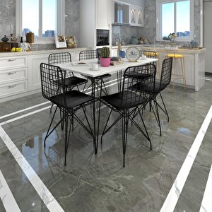 Knsz Masa Sandalye Takımı Hem75mazlum Beyazsiyah 130x90 6 Sandalye Siyahsiyah