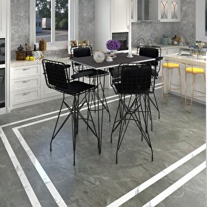 Knsz Masa Sandalye Takımı Hem105zengin Grisyh 130*070 4 Sandalye Syhsyh Kolçaklı Sırt Minderli