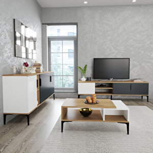 Home Tarz Tv Üni̇tesi̇ 180 Cm-orta Sehpa-konsol 180 Cm 3'lü Set Beyaz Rengi̇