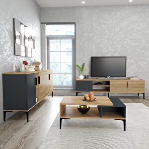 Alonex Home Tarz Tv Üni̇tesi̇ 180 Cm-orta Sehpa-konsol 180 Cm 3'lü Set Antrasi̇t Rengi̇