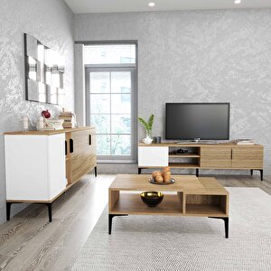 Home Tarz Tv Üni̇tesi̇ 180 Cm-orta Sehpa-konsol 180 Cm 3'lü Set Beyaz Rengi̇