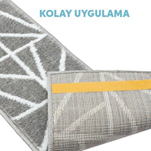 Glary Home Gh39a-wdbe-gry5 Üçgen Desenli Kaydırmaz Tabanlı 5'li Merdiven Halısı - Beyaz/koyu Bej