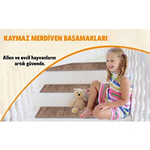 Glary Home Gh40a-wgry-gry1 Kare Desenli Kaydırmaz Tabanlı 1'li Merdiven Halısı - Beyaz/gri
