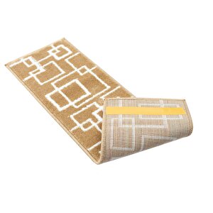 Home Gh40a-wbrw-gry1 Kare Desenli Kaydırmaz Tabanlı 1'li Merdiven Halısı - Beyaz/kahverengi