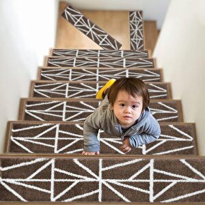 Home Gh39a-wnvy-gry7 Üçgen Desen Kaydırmaz Tabanlı 7'li Merdiven Halısı - Beyaz/lacivert