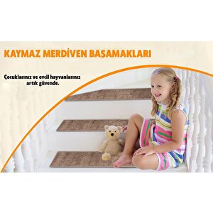 Glary Home Gh13a-dbe-gry1 Düz Desen Kaydırmaz Tabanlı 1'li Merdiven Halısı-koyu Bej
