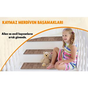 Glary Home Gh40a-wgry-gry10 Kare Desenli Kaydırmaz Tabanlı 10'lu Merdiven Halısı - Beyaz/gri