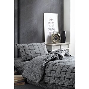 Cozy Home Tek Kişilik Lastikli Çarşaflı Nevresim Takımı Kare Siyah