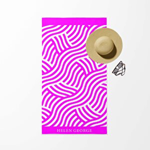 Helen George Marseille Geometrik Neon Pembe Beyaz Oversize Plaj Havlusu