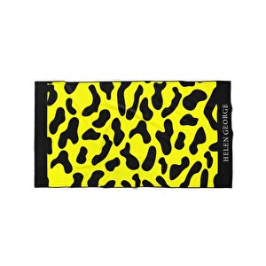 Helen George New Land Leopar Siyah Sarı Oversize Plaj Havlusu