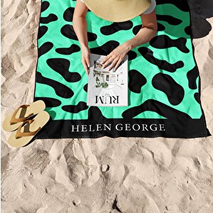 Helen George New Land Leopar Açık Yeşil Siyah Oversize Plaj Havlusu