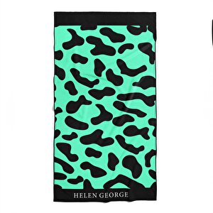 Helen George New Land Leopar Açık Yeşil Siyah Oversize Plaj Havlusu