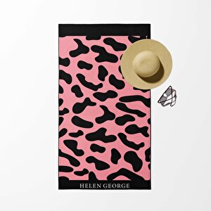 New Land Siyah Pembe Oversize Plaj Havlusu