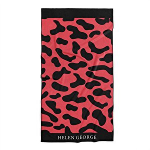 Helen George New Land Leopar Siyah Kırmızı Oversize Plaj Havlusu