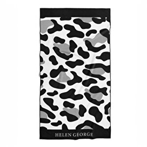 Helen George New Land Leoapar Siyah Beyaz Oversize Plaj Havlusu