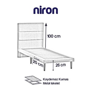 Niron Slim Baza Ve Başlık Takımı - 140x190 Çift Kişilik Kumaş Kaplı Metal Karyola Ve Başlık Seti