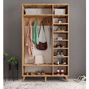 Açelya Aynalı Portmanto Vestiyer Ayakkabılık Çam - M4 105 Cm Montaj Dahil