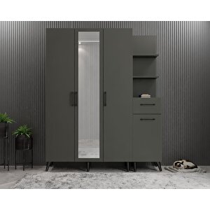 Açelya Aynalı Portmanto Vestiyer Ayakkabılık Füme M3 180 Cm Montaj Dahil